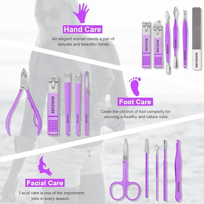 16-delige pedicure en manicure set - verzorgingsset voor handen, voeten en gezicht