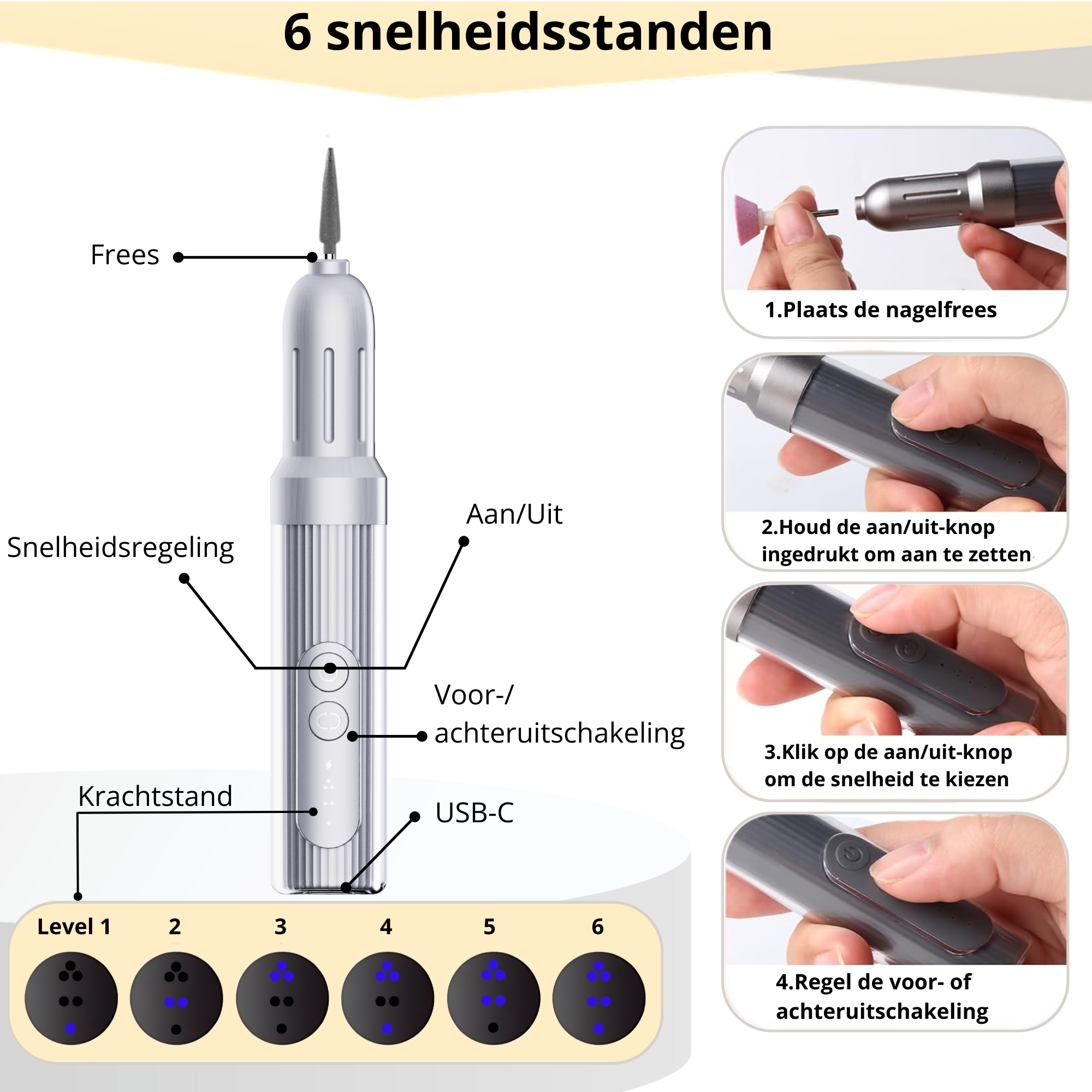 Elektrische Nagelvijl - Draadloze Nagelfrees - Oplaadstation