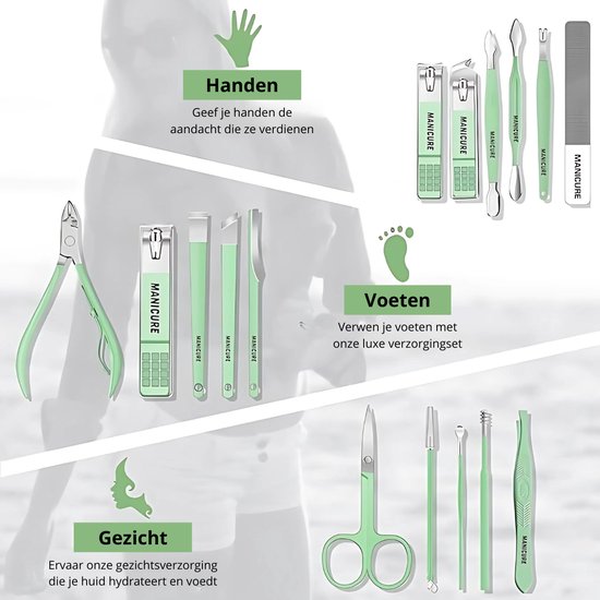 16-Delige Pedicure en Manicure Set - Complete Verzorgingsset voor Handen, Voeten en Gezicht