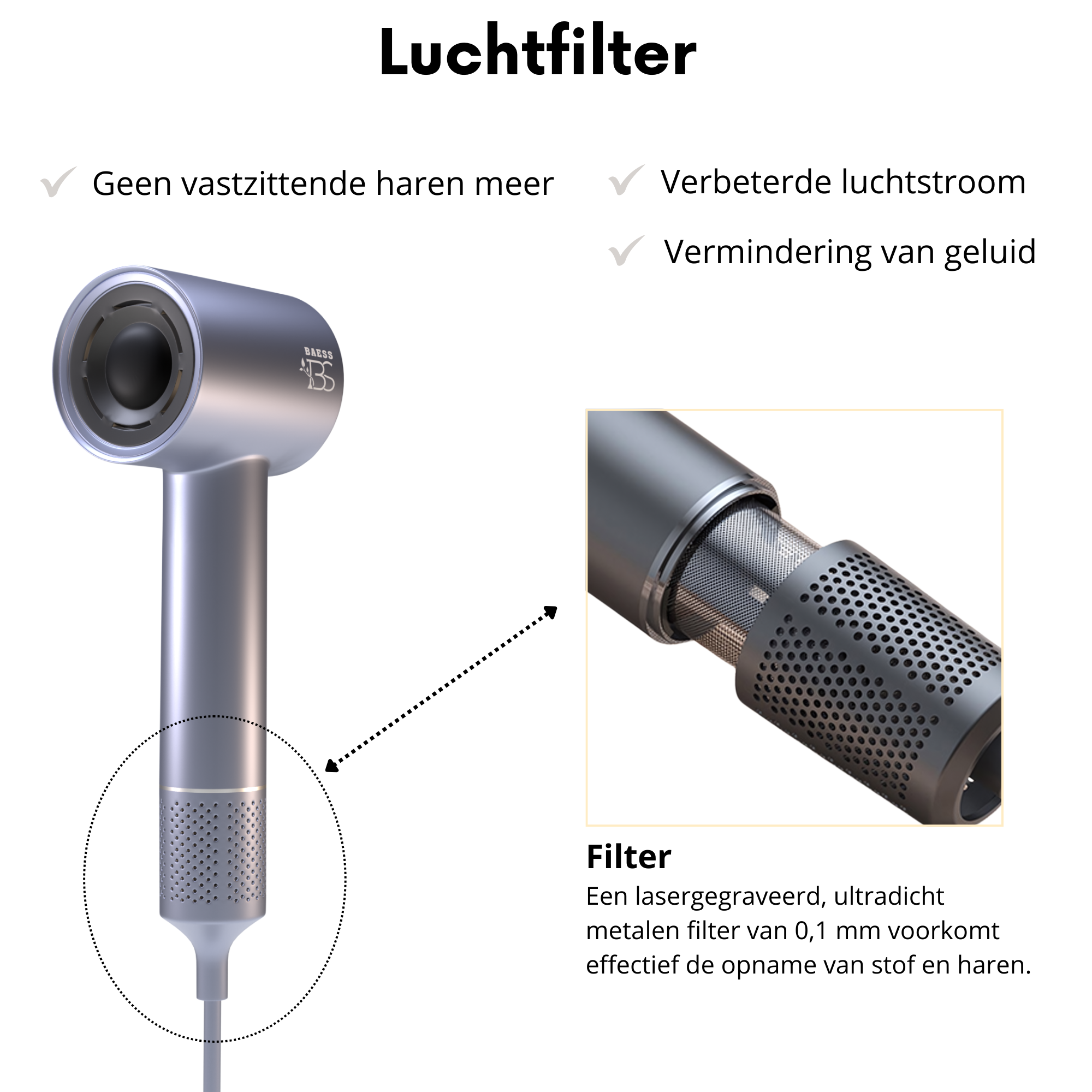 Föhn met Diffuser, Airstyler en Concentrator - Ionentechnologie - 8 standen