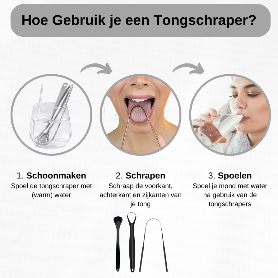 3-in-1 Tongschraper Set - RVS Tongreiniger voor Frisse Adem