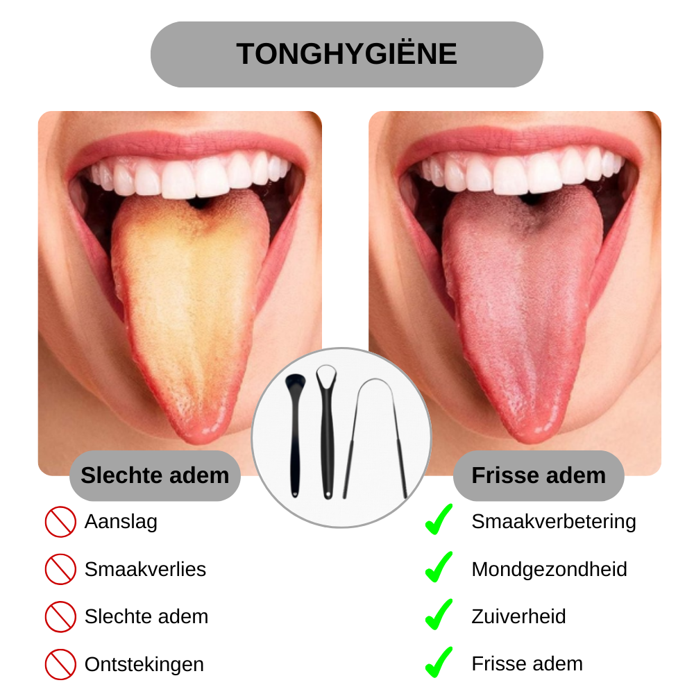 3-in-1 Tongschraper Set - RVS Tongreiniger voor Frisse Adem